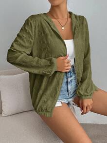 Dayvera 女款素色長袖拉鍊休閒連帽外套 - 綠色 - 查看 7