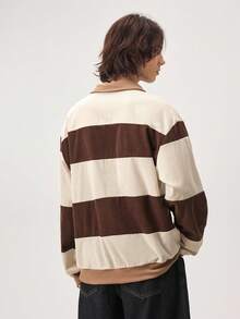 Vaulklash Men's Fashionable Daily Casual Loose Knit Quarter Button Long Sleeve Sweatshirt, Fall, Winter, Couple Things - Coffee Brown - View 3
