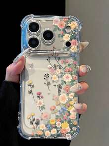 Minimalist Fashion Floral Flower Elements Reinforced Corners Daisy Flower Transparent Anti-Fall Phone Case, Minimalist Spring Style Phone Case, Suitable For Daily Use, Compatible With IPhone 15/15 Pro/15 Plus Soft Case Gift Anniversary - Clear - View 3