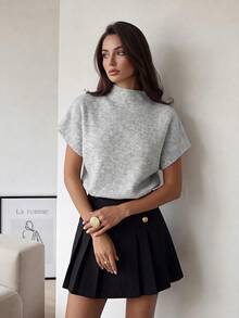 Firerie Basic Gray Batwing Sleeve Casual Knit Top - Grey - View 3