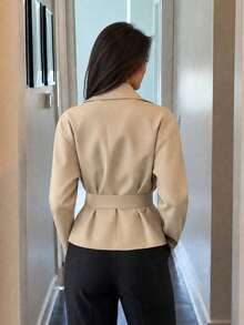 Firerie 卡其色收腰短款女式风衣，百搭秋冬 - 卡其色 - 查看 2
