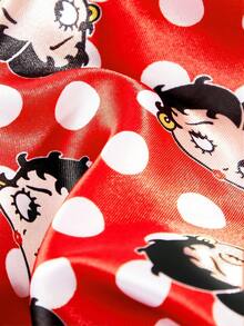 Betty Boop x SHEIN 升級版雙層布料護髮帽，寬邊彈性緞面睡眠帽，柔軟舒適，適合日常居家睡眠穿戴 - 紅色 - 查看 10