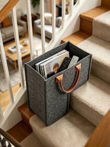 1Pc Large Felt Stair Storage Basket With Handles, Foldable Stair Tread Organizer Bin For Home & Office, Effectively Utilizes Unused Stair Space - Multicolor - View 6