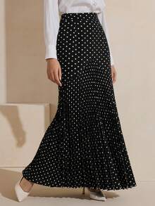 Graceveil Elegant Polka Dot Pleated Mermaid Skirt For Women - Black - View 4