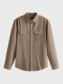 Lornavo Men's Cotton Solid Color Long Sleeve Single-Breasted Work Office Business Shirt Teachers' Day Khaki Autumn Casual - Khaki - View 3