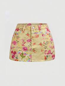 SHEIN MOD 女款夏季休閒花卉印花牛仔裙 - 彩色 - 查看 2