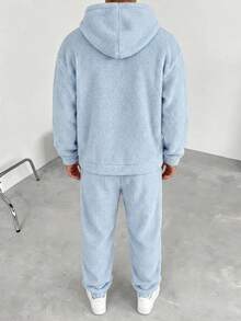 Men's Fashion Denim Long Sleeve Hoodie And Pants Set - Baby Blue - View 2
