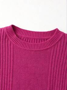 Franclia Women's Solid Color Round Neck Flared Sleeve Ruffle Hem Sweater - Hot Pink - View 5