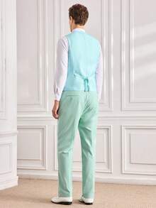 Men's 2pcs Formal Vest & Pants Set, Solid Color With Pockets, Suitable For Wedding, Party, Business Occasions, Mint Green, Size XS-XXXL - Mint Green - View 2
