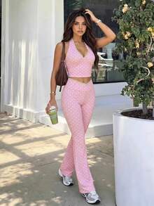 SHEIN Set Olahraga Wanita Terbaru Musim Semi/Panas 2026 dengan Motif Polkadot - MultiWarna - View 3