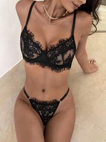 Aloruh 4pcs Women Floral Lace Comfortable Lingerie Set - Multicolor - View 4