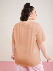 HELLO KITTY AND FRIENDS | SHEIN Plus Size Cartoon Pattern Drop Shoulder Casual Summer T-Shirt - Pink - View 2