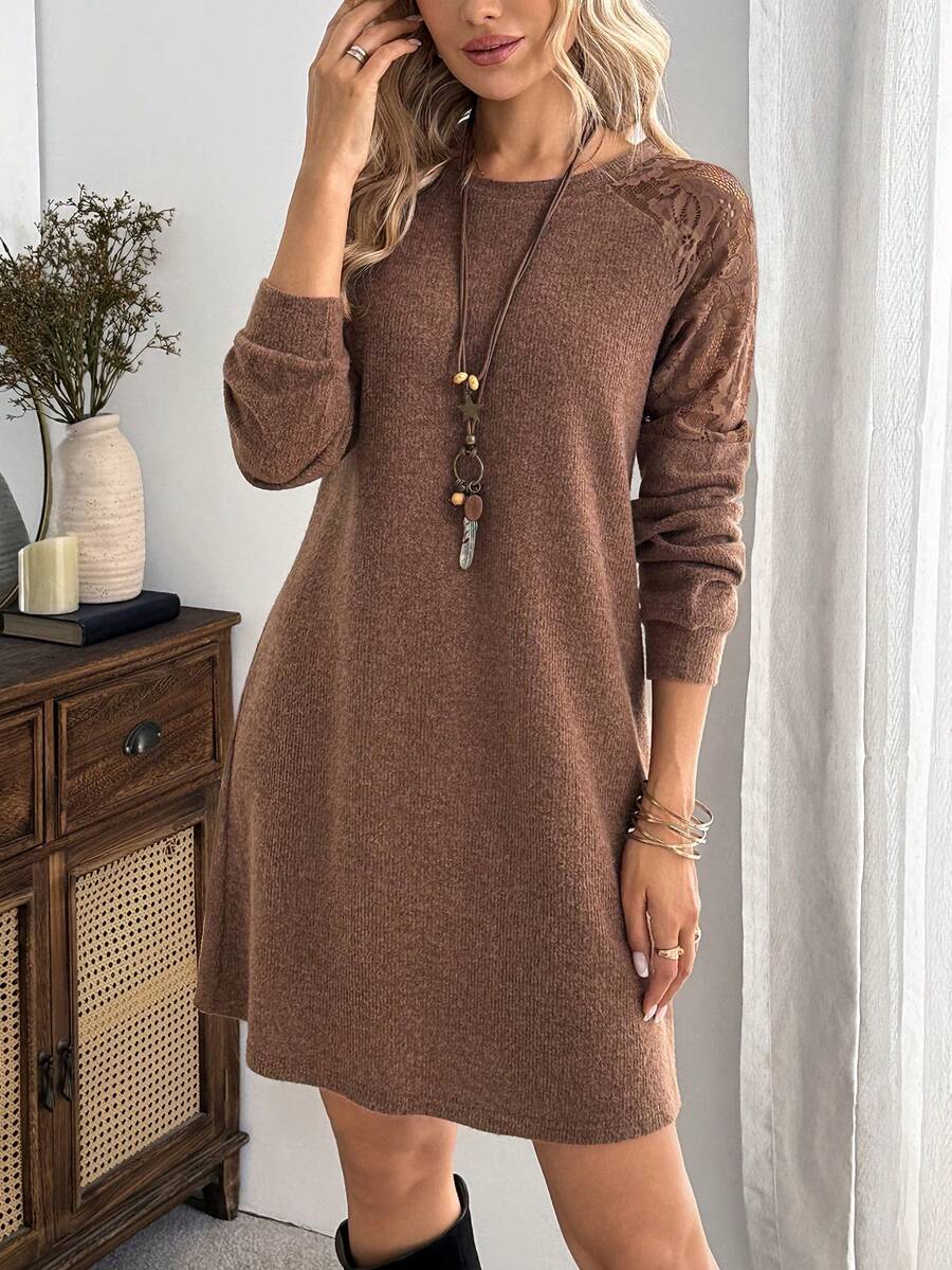 EMERY ROSE Women's Solid Color Casual Daily Summer Travel Dress - Brown - View 1