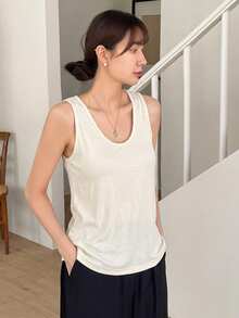 Livesso 春夏季女款寬鬆商務休閒風時尚細肩帶背心上衣 - 米色 - 查看 5