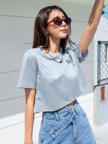 DAZY Slogan Graphic Crop Tee DO WHAT YOU WANT Summer - Blue - View 3