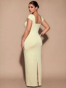 SHEIN BAE CURVE Plus Size Elegant Solid Color Dress - Apricot - View 2