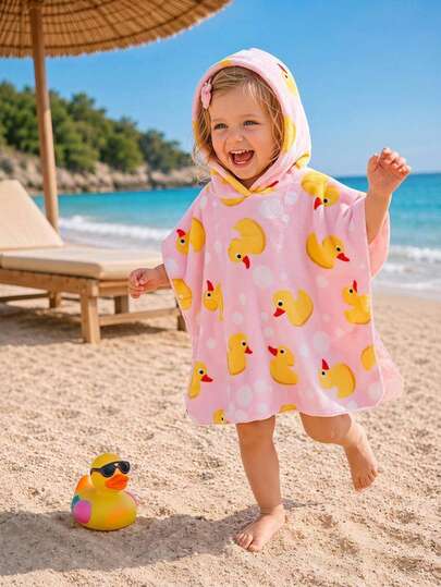 Baby Girl Autumn/Winter  Pattern Hooded Cute Comfortable Flannel Absorbent Bathrobe, Pajamas, Blanket, Such As Bathroom Duck Cute Towel Comfy