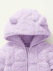 Cozy Pixies 女嬰時尚可愛保暖秋冬新款套裝，連帽粉色愛心圖案刷毛外套搭配遮肚長褲，中厚 2 件套 - 淡紫色 - 查看 4
