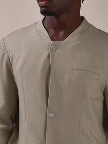 Musero Tailored Grained Granded Blazer Button Closure  Welt Pocket Spring Summer Essentials Co Ord Blazer Only - Khaki - View 5