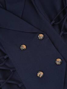 Modelyn Plus Size Women 2 Pieces Ice Silk Crinkled Fabric Set, Top And Skirt, Suitable For Spring/Summer Daily Wear And Gatherings - Navy Blue - View 7