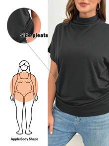 Shapeblank 大尺碼女款純色百褶休閒百搭日常穿搭T恤 - 深灰色 - 查看 6