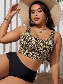 SHEIN Swim Curve ملابس سباحة تانكيني مطبوعة بنمر للنساء ذوات الحجم الكبير للصيف والعطلات الشاطئية - متعدد الألوان - مشاهدة 3
