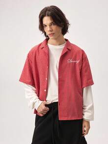 Vaulklash Men's Drop Shoulder Casual Front Button 2 In 1 Shirt, Long Sleeve Top - Multicolor - View 4