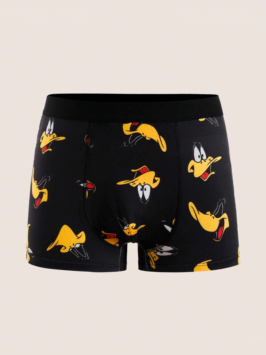 LOONEY TUNES X SHEIN 男士字母卡通印花休閒日常四角內褲 - 黑色 - 查看 1