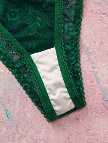 Elorette 2pcs Dark Green Lace Patchwork Triangle Cup Romantic French Style Lingerie Set - Dark Green - View 3
