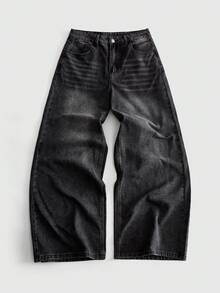 ROMWE MEN Jeans de corte holgado con estampado para hombre - Negro - Ver 2