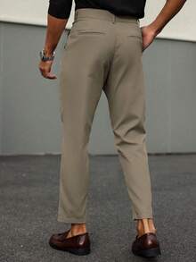 Manfinity Mode Men's Solid Color Pleated Straight Leg Casual Commute Dress Pants - Mocha Brown - View 2
