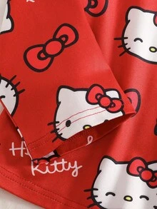 HELLO KITTY AND FRIENDS | SHEIN 少女卡通可愛圖案印花長袖上衣與長褲居家服套裝 節慶穿搭 秋冬開襟衫 - 紅色 - 查看 4