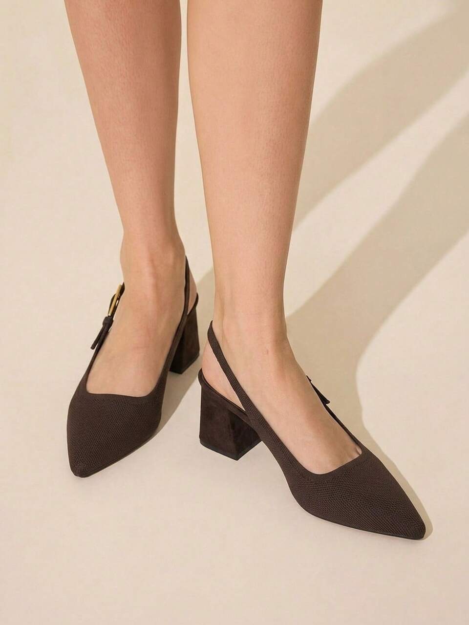 CUCCOO BASICS Fashion Classic Fabric Breathable Comfortable Commuter Party Banquet Pointed Thick High Heel Women's High Heel Shoes Slingback Shoes