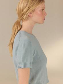 KÆRIA Hus 方正版型V領針織上衣 - Air Knit 100%純棉 - 灰藍色，極簡基礎款，休閒正裝，現代風，女款休閒襯衫，適合夏季早午餐 - 藍色 - 查看 4