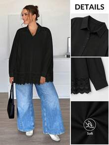 SHEIN Essnce Camisa de mujer talla grande, blusa de primavera, blusas de salida de Día de San Valentín y verano, top de festival de primavera - Negro - Ver 7