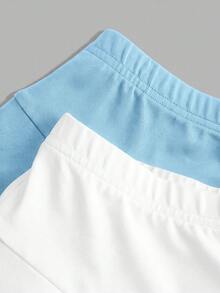 SHEIN Girlism 青少年女孩 2件組 針織純色可愛荷葉邊分層內建短褲迷你裙，Y2K時尚 - 彩色 - 查看 4