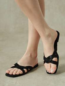 Styleloop Sandalias planas con hebilla para mujer, estilo de verano - Negro - Ver 5