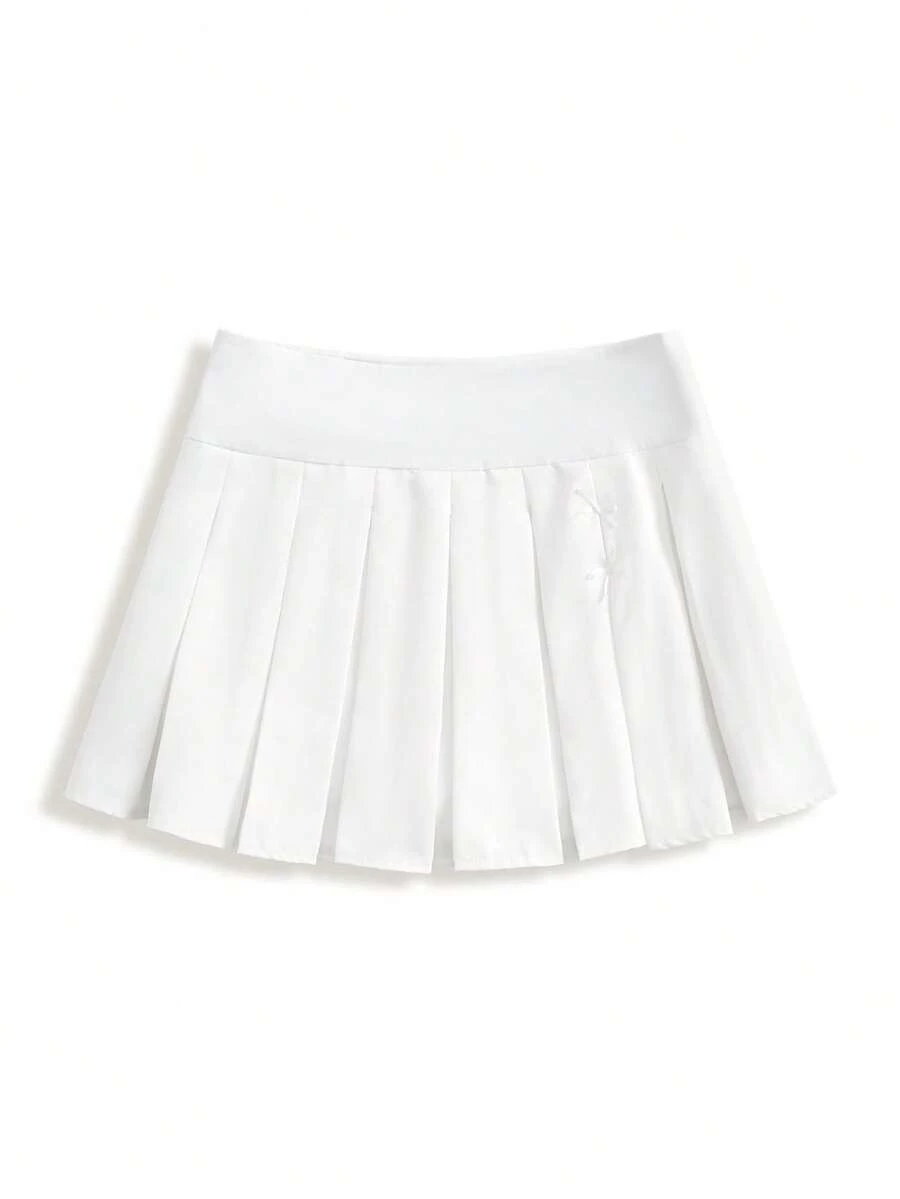 ROMWE J-Fashion Solid Color Pleated Skirt, School - White - View 1