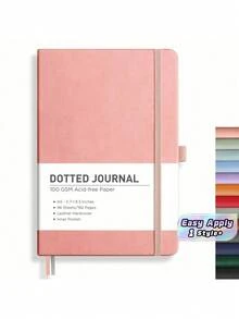1PC A5 Hardcover Leather Dot Grid Bullet Journal Notebook 100 Pages 80gsm Thick Paper Portable Planner For Daily Weekly Monthly Planning Tracking Goal Setting Habit Tracker Black Office School Gift For Adults - A5 - View 1