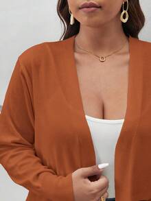 SHEIN Frenchy 大码休闲宽松纯色长袖开衫 - 鏽棕色 - 查看 5