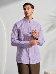 VeloEdit Men's Casual Commuter Plaid Long Sleeve Formal Shirt, Fall, Ceremony Old Money - Multicolor - View 7