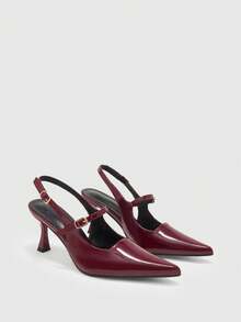 CUCCOO BIZCHIC Women's Pointed Thin Heels High Burgundy Back Strap Women's High Heels Shoes Simple And Elegant Daily Versatile Commute To Work Slingback - Burgundy - View 1