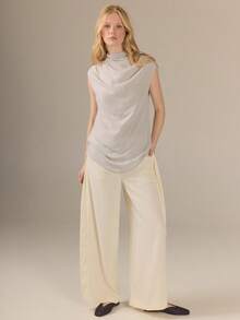 KÆRIA Hus Button Back Blouse - Silken Tencel Bamboo Blend - Light Grey Stripe - Elegant, Premium Fabric Office Summer - Grey - View 4