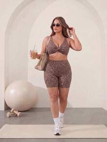 Gameset SHEIN Sport 2026 New Leopard Animal Print Top & Bottom 2-Piece Set, All-Season Style, Autumn/Winter Women's Plus Size Sportswear - Multicolor - View 2