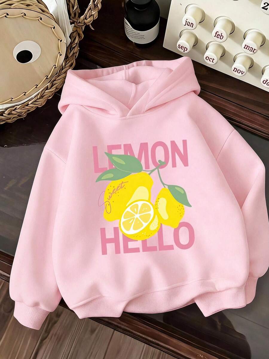 Tween Girl Letter & Tween Girl Lemon Print Long Sleeve Casual Autumn Sweatshirt - White - View 1