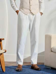 VeloEdit Men Solid Suit Pants Formal, CeremonyFall Winter Business Commute‌ Old Money - White - View 5