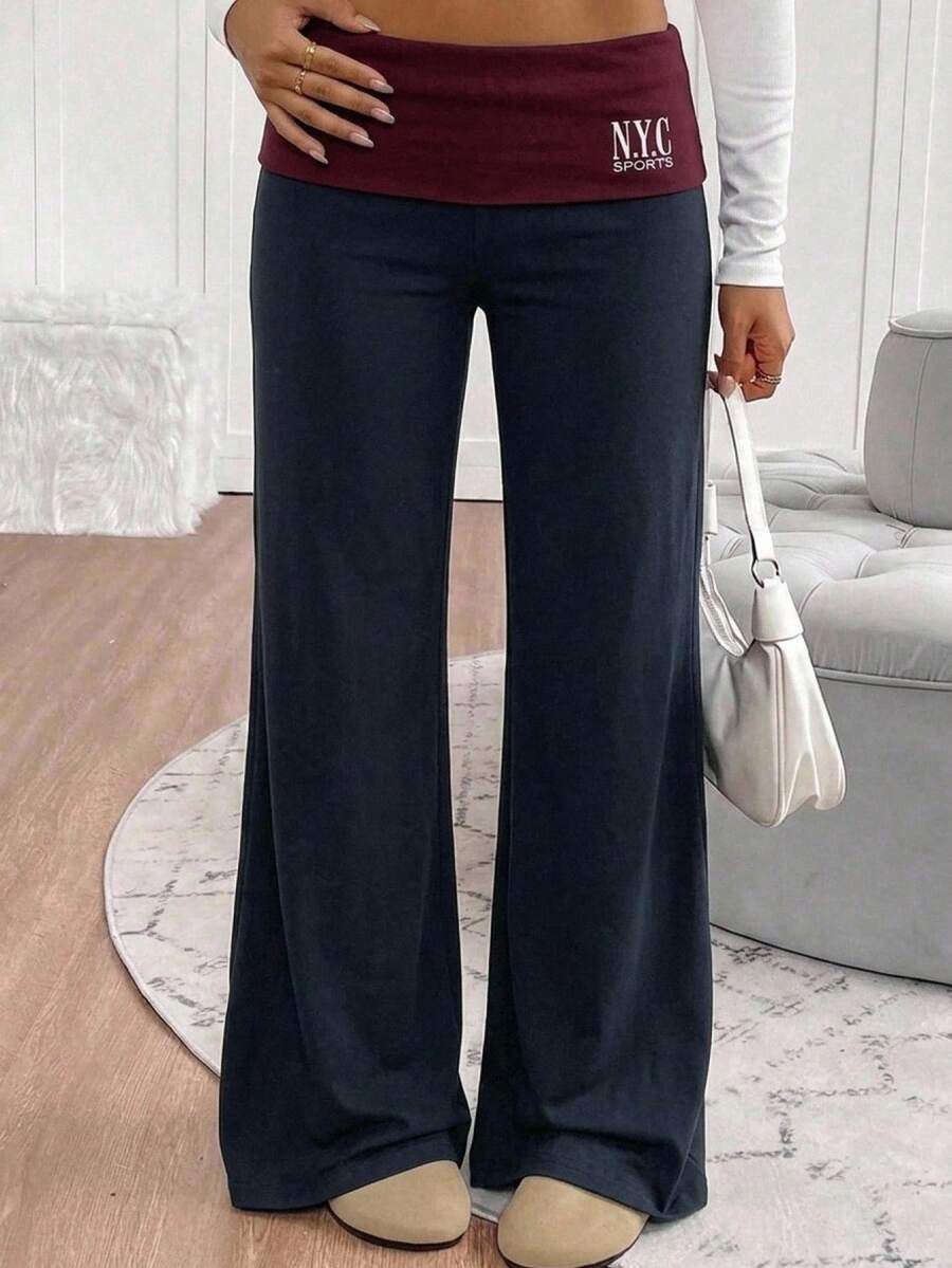 SHEIN Teen Girl Letter Print Colorblock Fashion Casual Long Pants For Weekend Outings - Multicolor - View 1