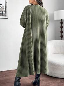 SHEIN Essnce Plus Size Women's Autumn Olive Green Two-Piece Set,Casual Everyday Smart Casual Long Sleeve Tight Dress And Long Cardigan Coats Set,Fall Clothes - Green - View 2