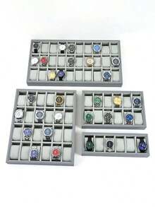 6/12/24/30 Slot Pu Leather Watch Box, Grey/Green Color Large Capacity Watch Display Storage Case - Grey - View 2