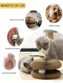 1 Piece Interactive Magic Accordion Cat Scratcher With Bell Ball Roller Track Foldable Cardboard Play Tunnel Bed For Indoor Kitten Small Space Furniture Protector Toy - Cat Scratching Board - View 3